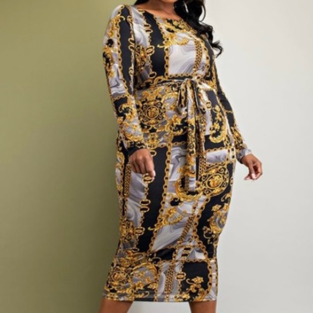 Royal Print Midi Dress Size 1X